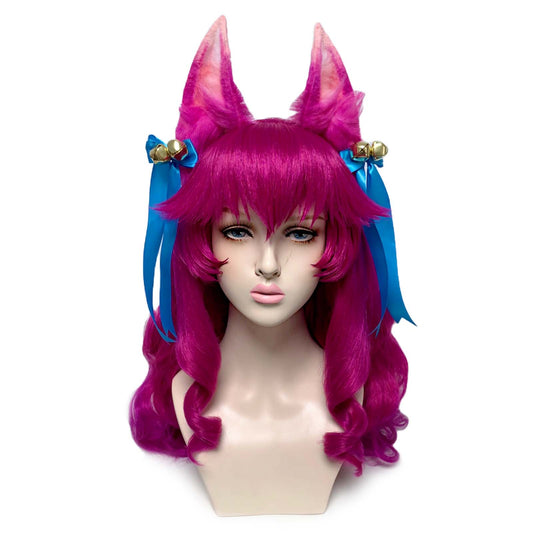 Spirit Blossom Ahri Cosplay Wig LoL Cosplay Long Gradient Pink Wig with Ears