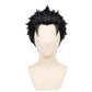 Front view of Natsuki Subaru cosplay wig with messy black hair