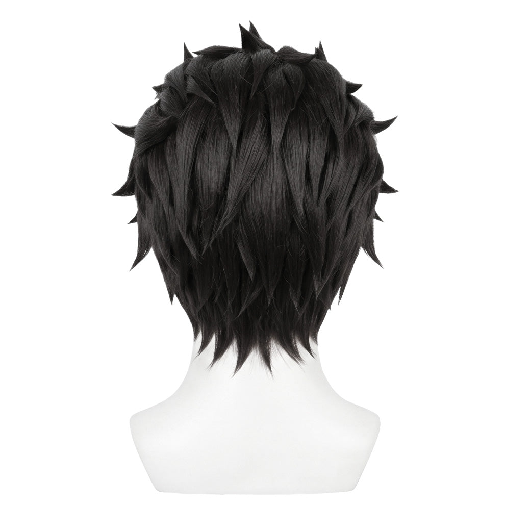 Back view of short messy Subaru cosplay wig