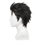 Side view of Re Subaru basic black wig with unstyled fibers