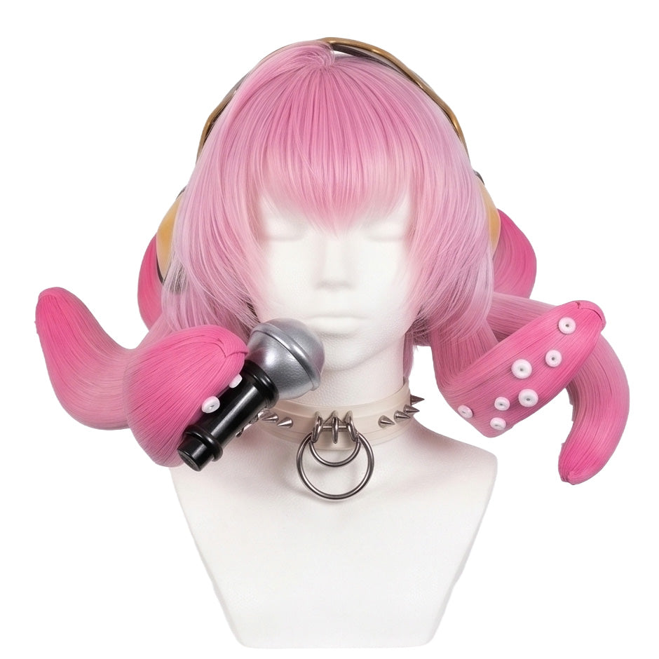 Front view of Tako Luka cosplay wig with pink octopus tentacle hair