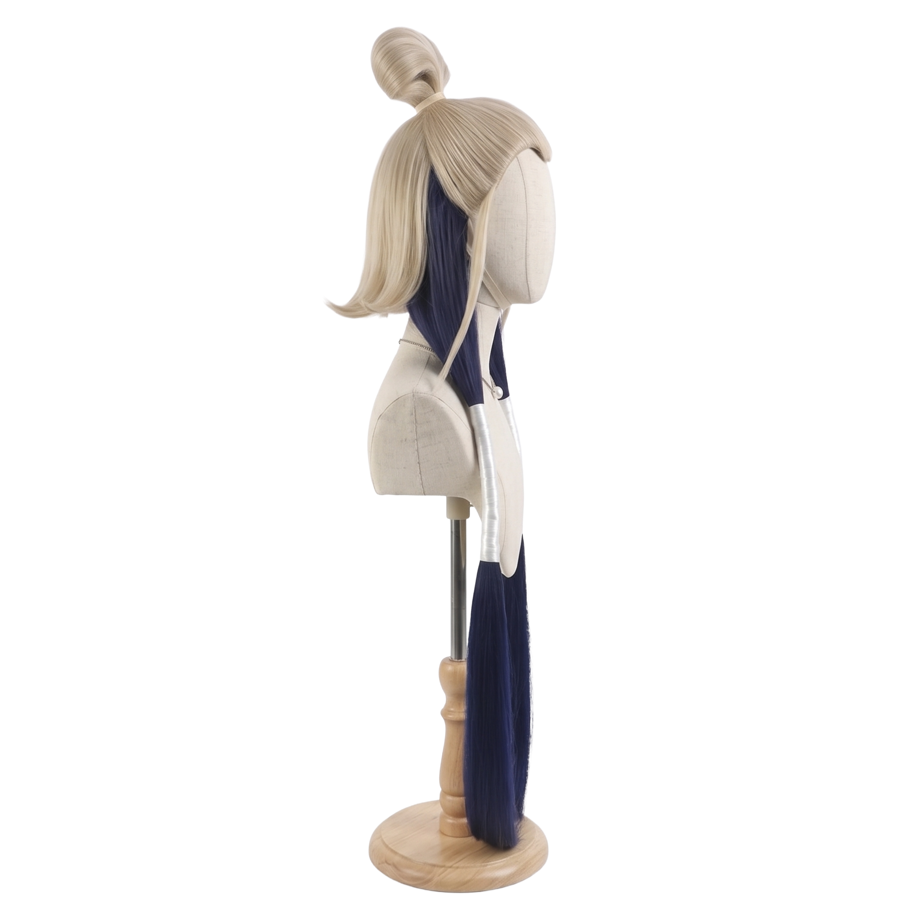 Side view of Gachiakuta Tamsy Caines basic cosplay wig with blonde and navy blue fibers