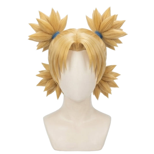 Front view of Temari Nara cosplay wig with four consecutive blonde pigtails