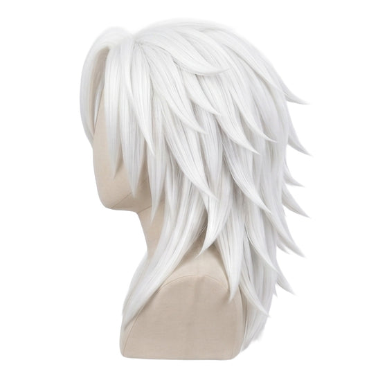 Side view of Tengen Uzui wig showing shoulder-length layered structure