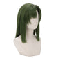 3/4 view of Akira Toya cosplay wig displaying jungle green hair, symmetrical okappa cut, rounded silhouette, and the refined anime character hairstyle