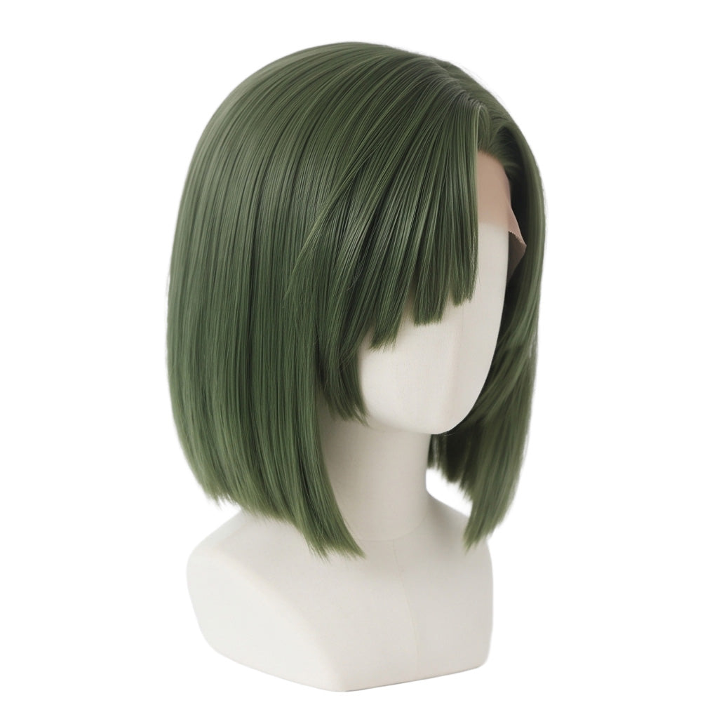 Three-quarter view of Touya Akira green okappa basic lace front wig