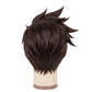 Back view of short spiky Tracer cosplay wig with unstyled fibers