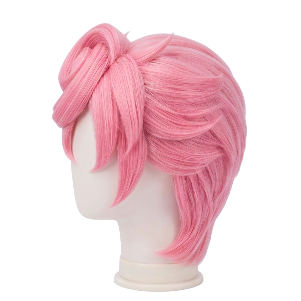 Left side view of JoJo's Bizarre Adventure Trish Una pink cosplay wig