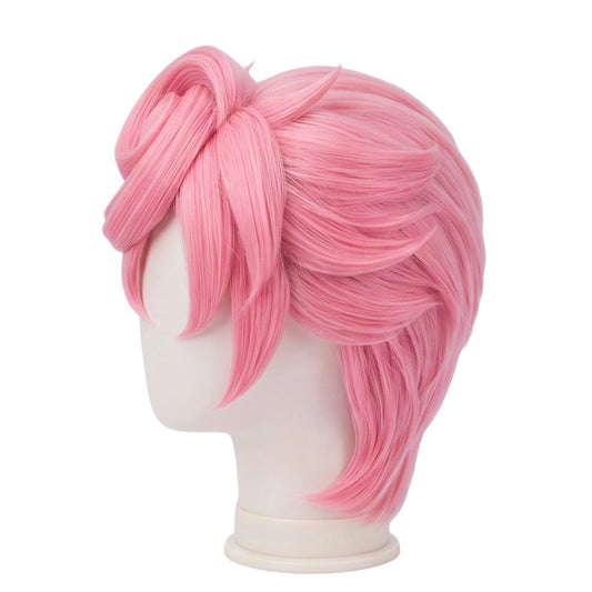 Left side view of JoJo's Bizarre Adventure Trish Una pink cosplay wig