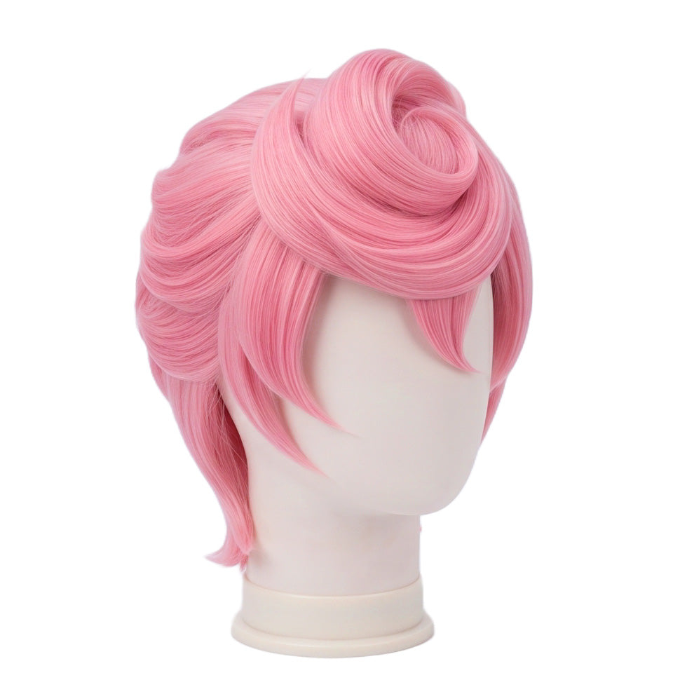 Three-quarter view of Trish Una pink basic cosplay wig