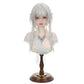 Front view of Tsaritsa cosplay wig with long silver-white hair and braid