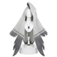 Front view of Vaggie cosplay wig with light gray moth-wing hair shape