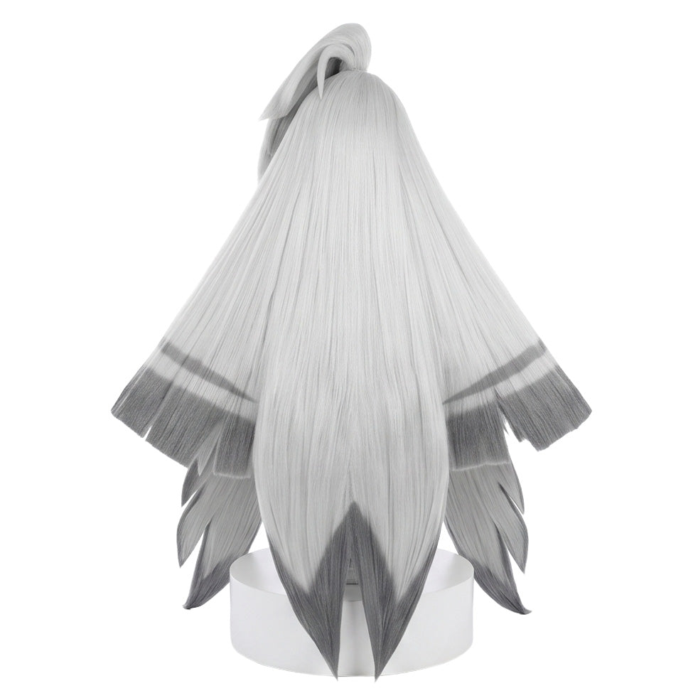 Back view of Hazbin Hotel Vaggie wig with wing-shaped silhouette