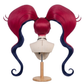 Back view of Velvette cosplay wig featuring desire-red twin pigtails, faded dark navy-blue inner sections, white swirled hair streaks, and the signature Hazbin Hotel hairstyle