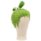 Styled look of Zoro cosplay green wig on a mannequin head against a white background, wig fibers demonstrating high-quality, heat-resistant texture
