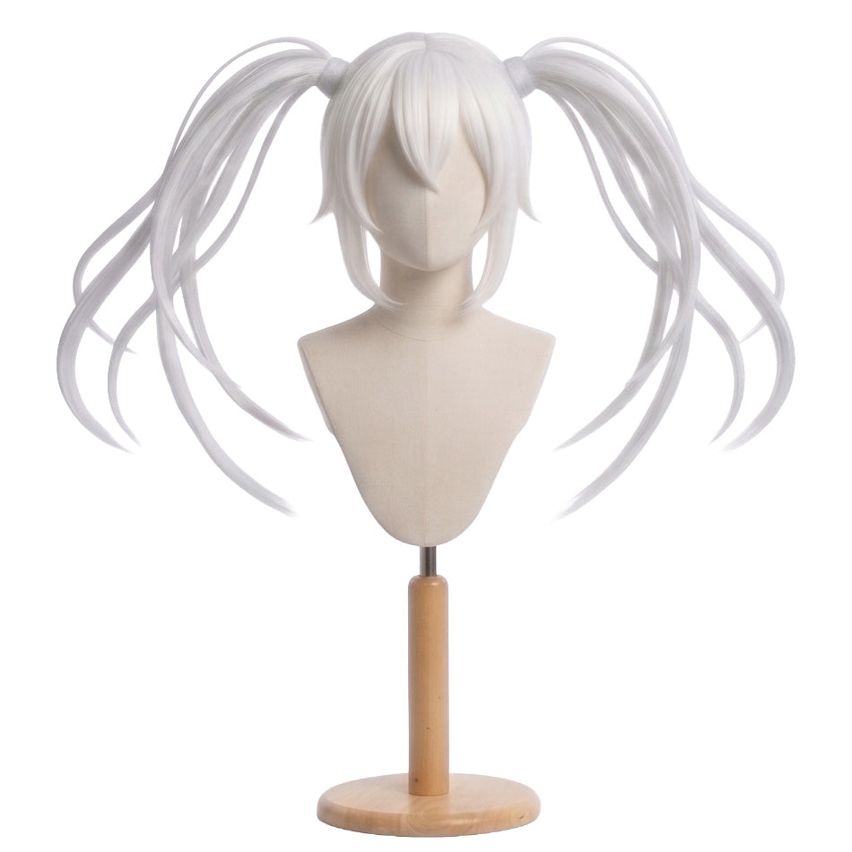 Front view of White Queen Date A Live cosplay wig with long white twin tails