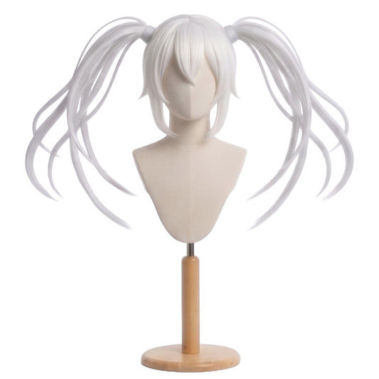 Front view of White Queen Date A Live cosplay wig with long white twin tails