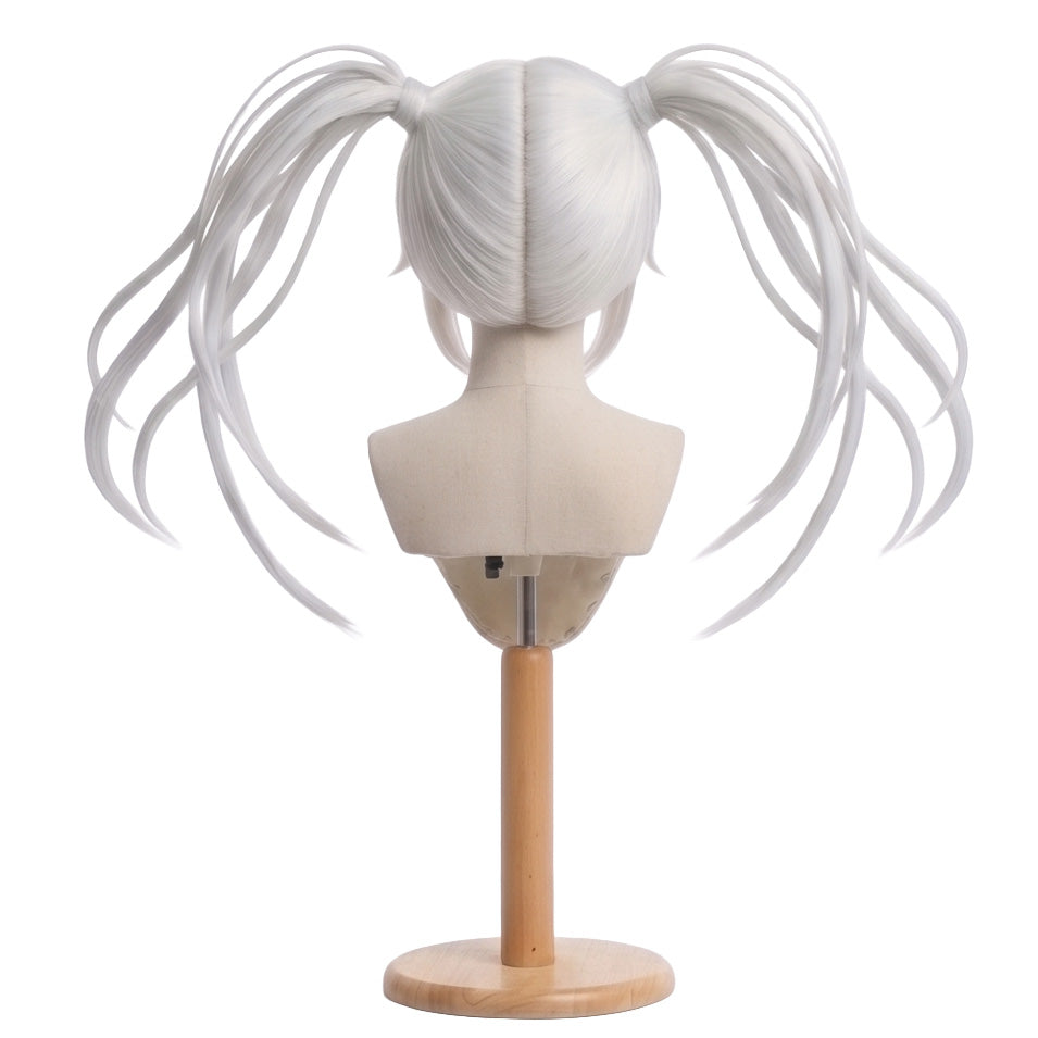 Back view of Date A Live White Queen wig with symmetrical white ponytails