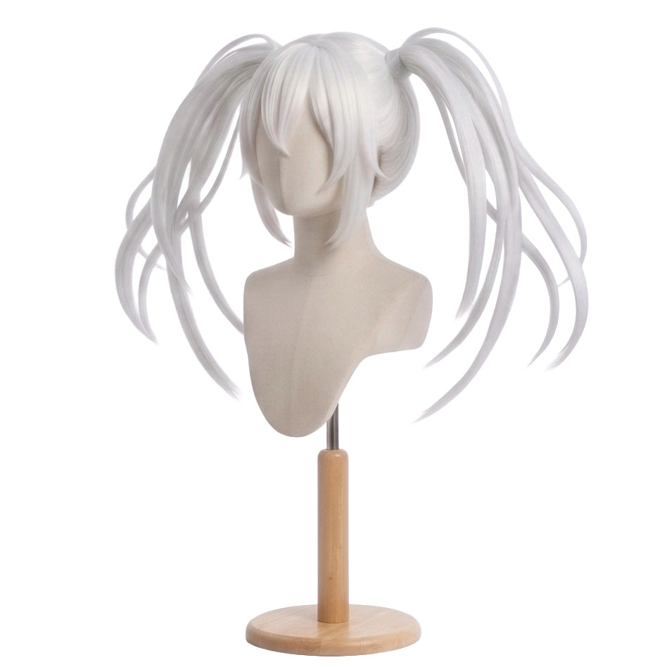 White Queen cosplay wig displayed on mannequin with long twin tail styling
