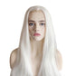 Women White Lace Front Long Straight Widows Peak Hairline Slicked Hair Realistic Wig 22 Inches