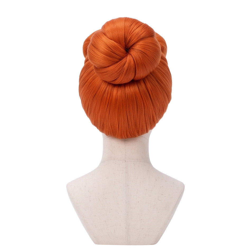 Back view of The Flintstones Wilma wig with smooth red-orange texture