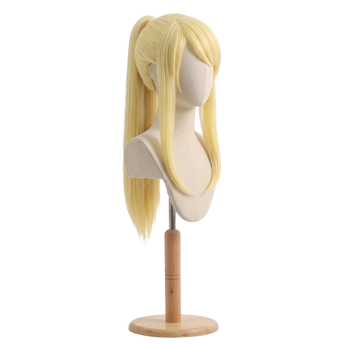 Three-quarter view of Winry Rockbell long blonde basic cosplay wig