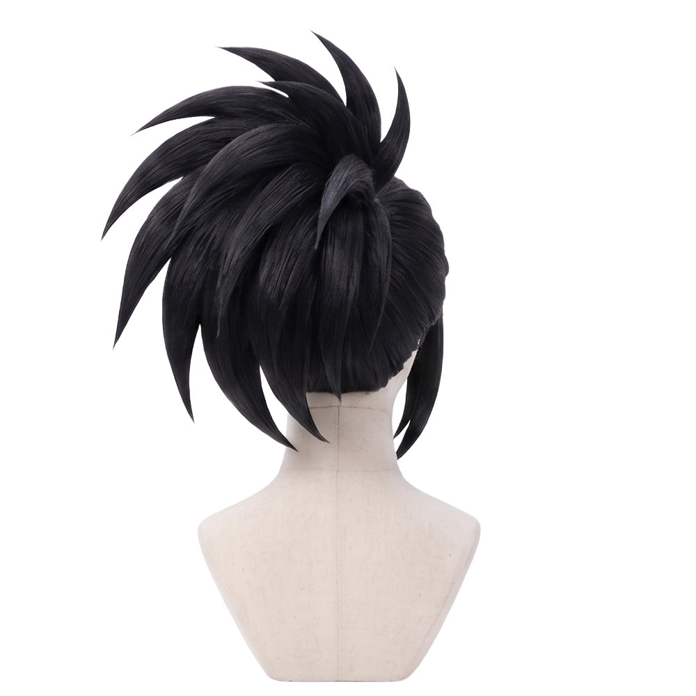 Back view of My Hero Academia Momo wig with spiky ponytail styling