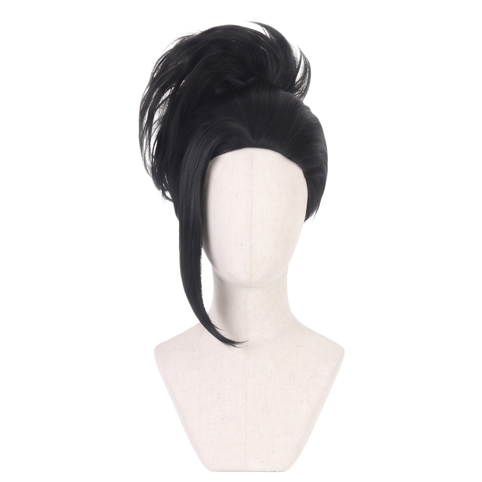 Front view of Momo Yaoyorozu cosplay wig before trimming and styling