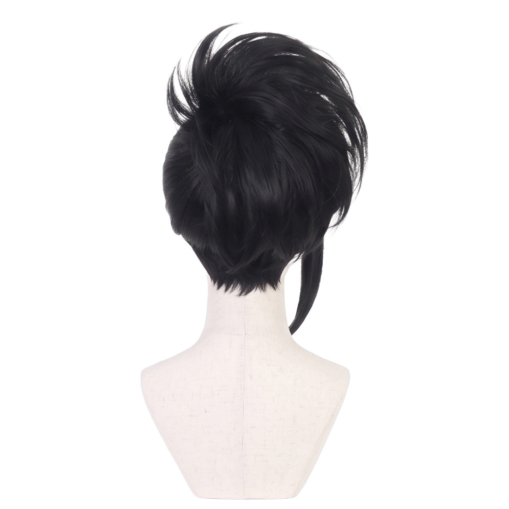 Back view of long Momo Yaoyorozu cosplay wig with unstyled fibers