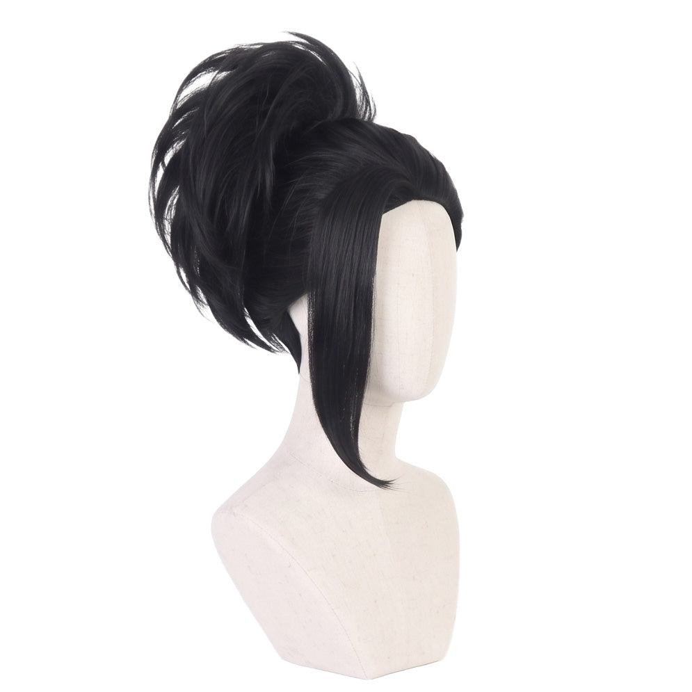 Side view of My Hero Academia Momo Yaoyorozu black basic cosplay wig