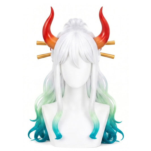 Front view of Yamato cosplay wig with long white hair and blue gradient