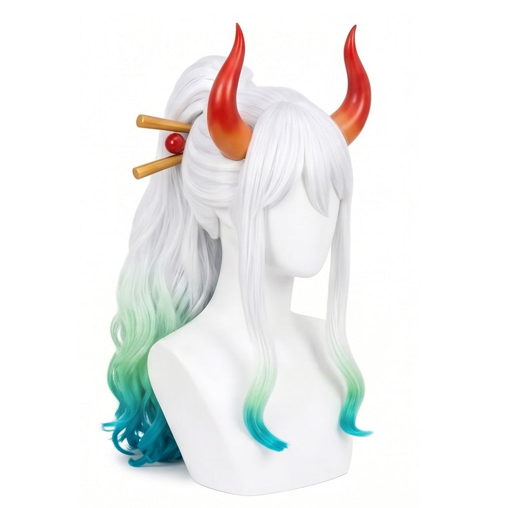 Handmade Yamato cosplay wig displayed on mannequin with anime-accurate Wano Arc styling