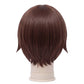 Back view of short brown Yasuna Oribe cosplay wig with unstyled fibers
