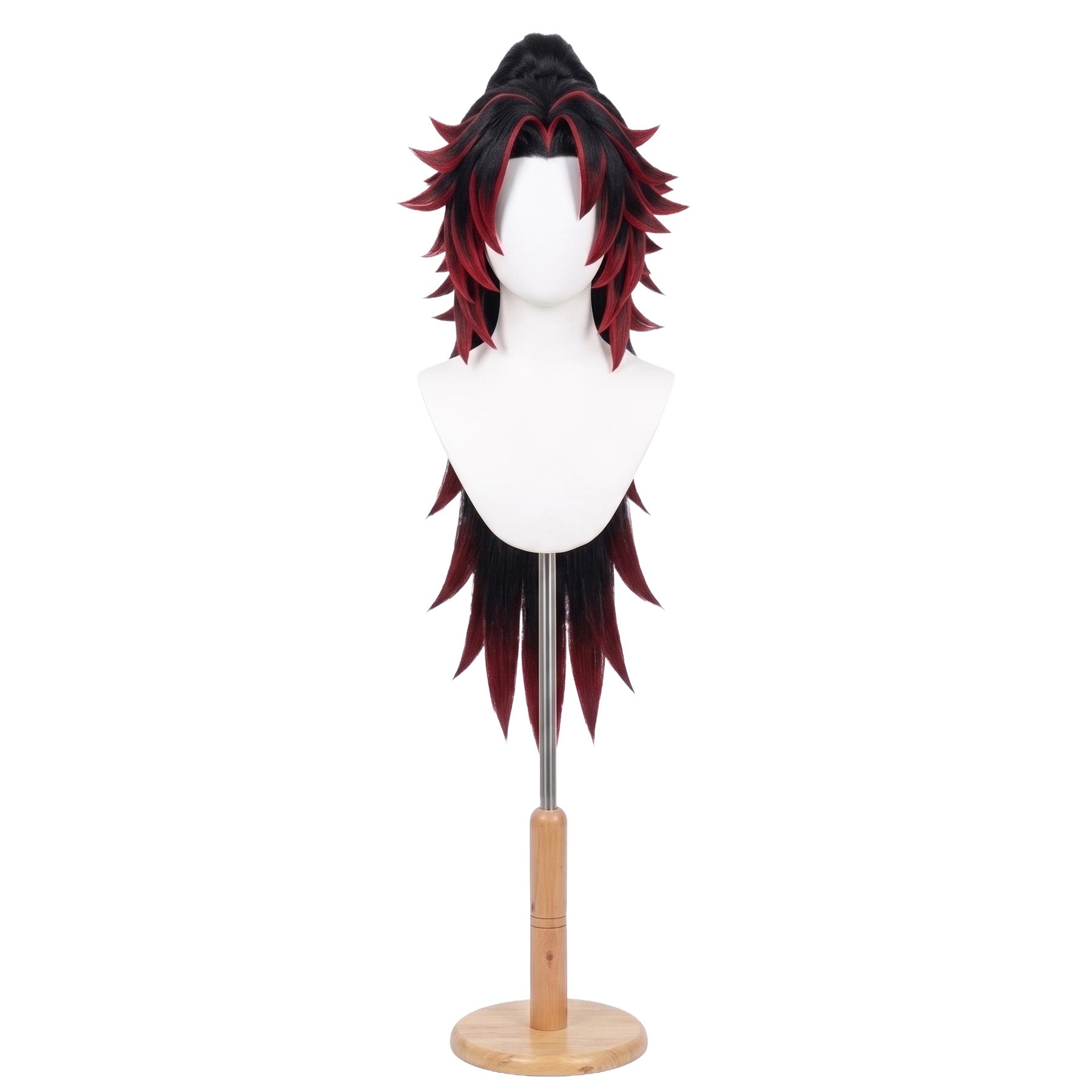 Yoriichi Tsugikuni cosplay wig with long black red flowing hair styled for Demon Slayer accuracy
