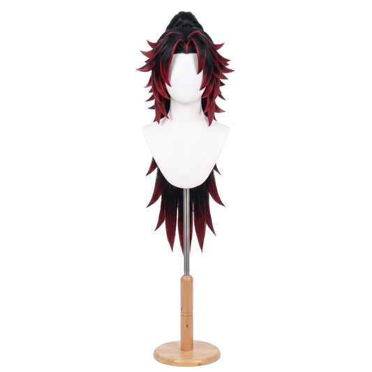 Yoriichi Tsugikuni cosplay wig with long black red flowing hair styled for Demon Slayer accuracy