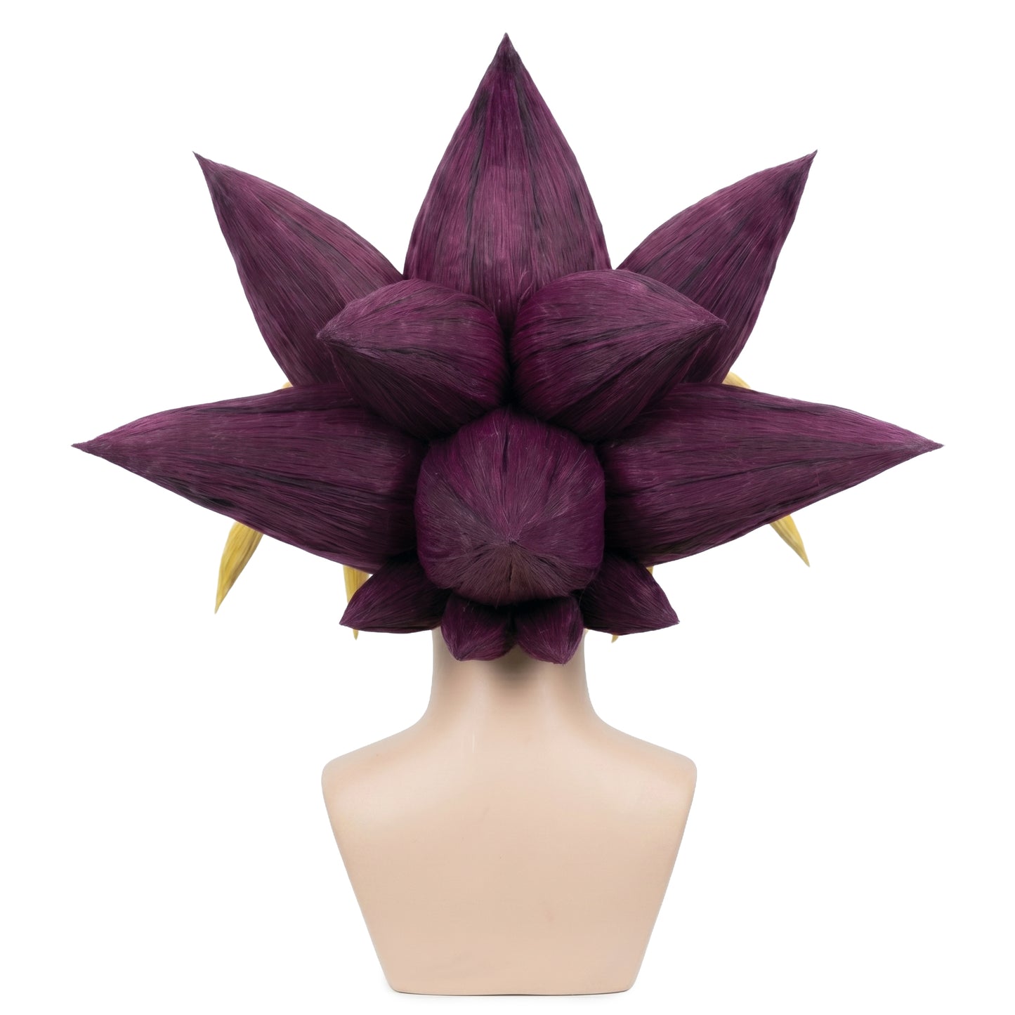 Back view of Yugi Mutou cosplay wig highlighting structured black spikes and smooth finish
