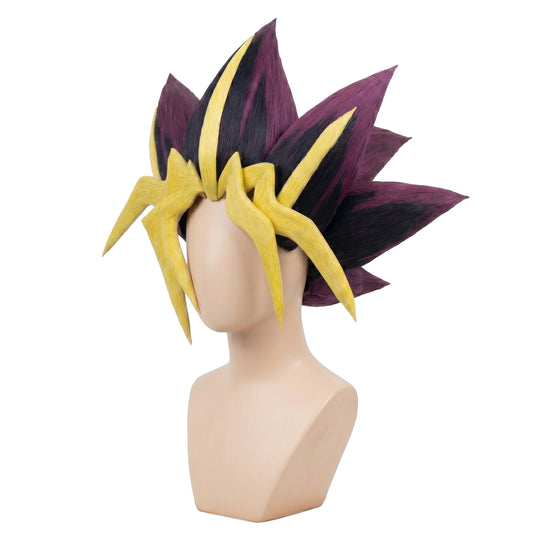 Side view of Yugi Mutou wig displaying dramatic layered spikes