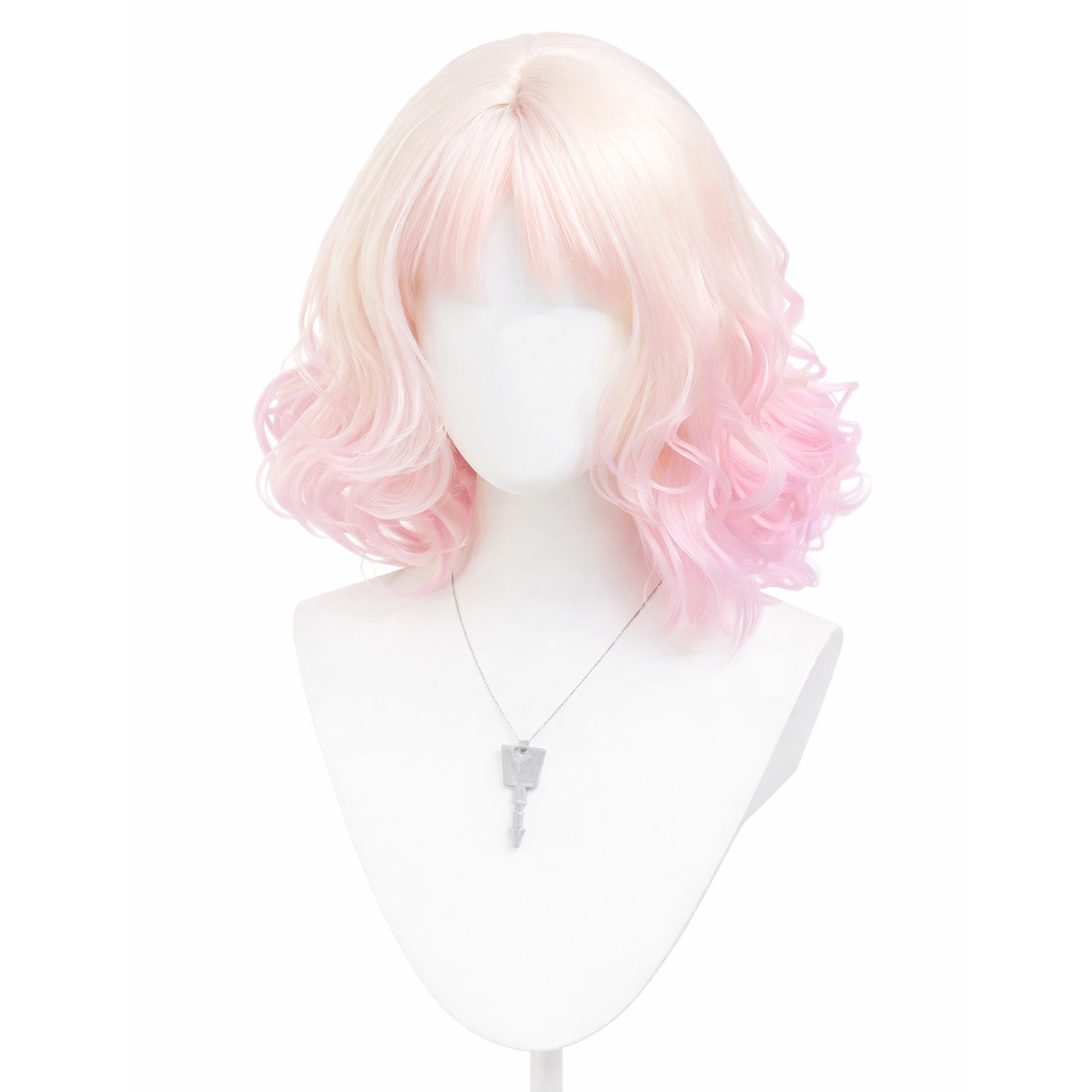 Front view of Yui Komori cosplay wig with medium brown layered hair