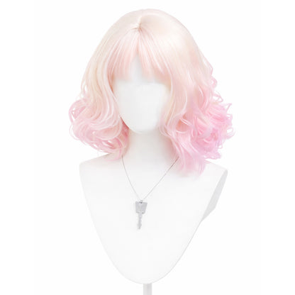 Front view of Yui Komori cosplay wig with medium brown layered hair