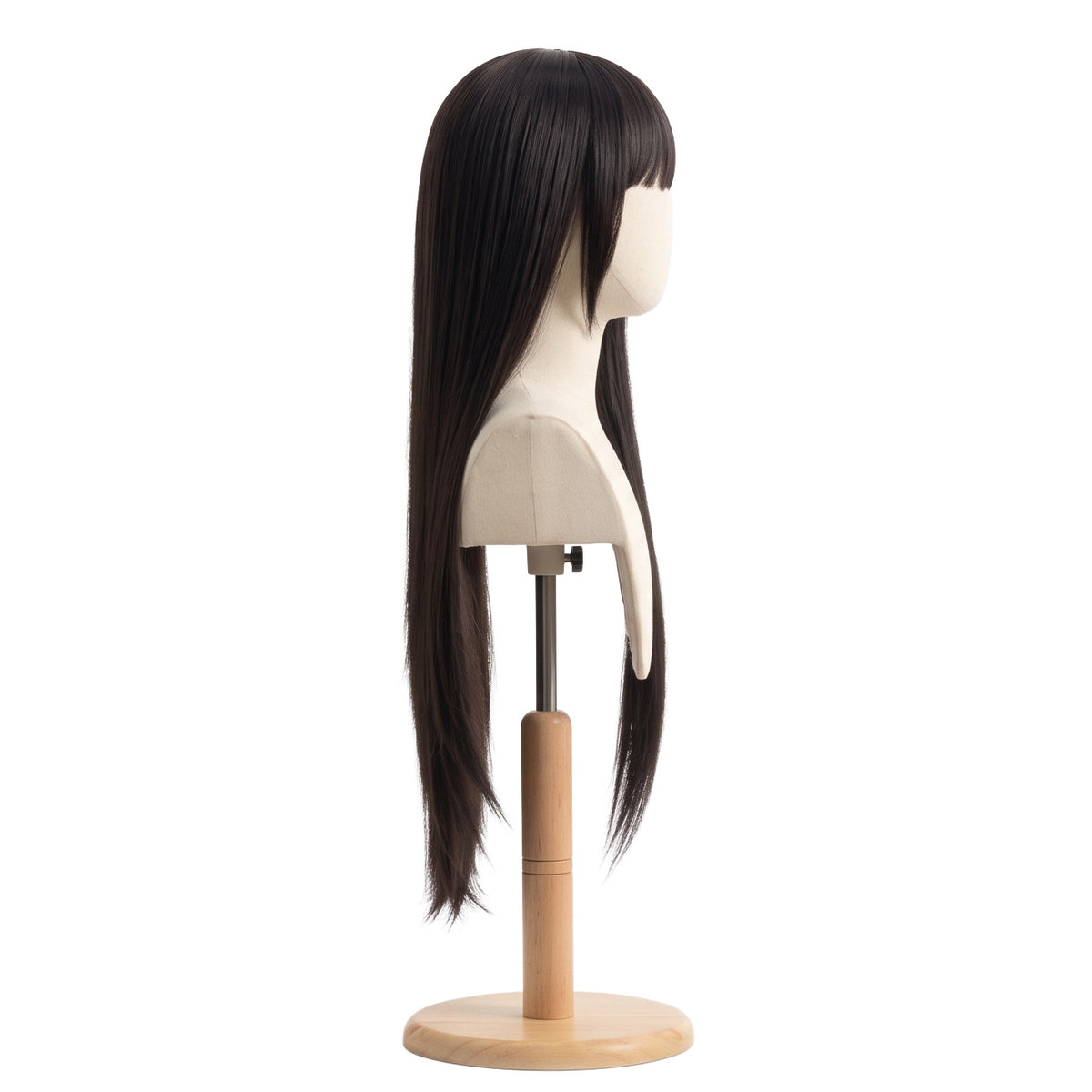 Right side view of Yumeko Jabami cosplay wig with long black hair