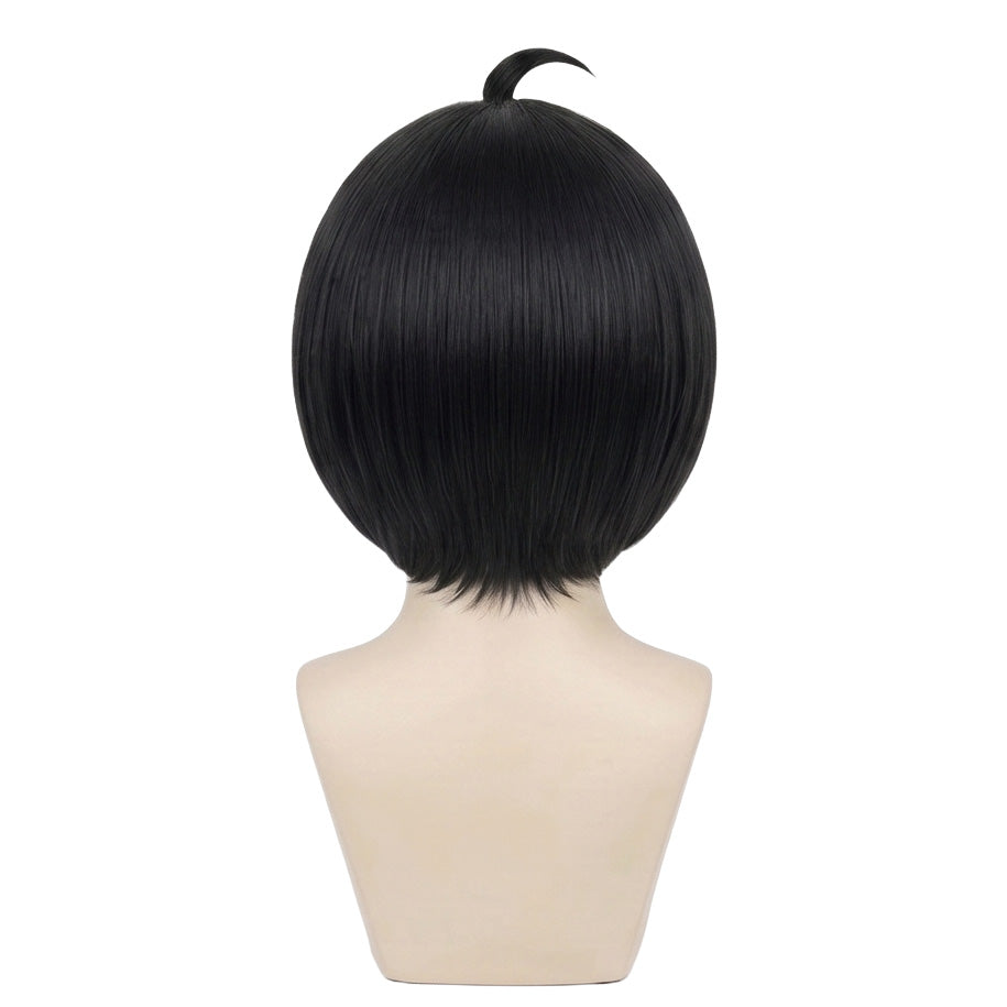 Back view of short Yuri Briar cosplay wig with unstyled fibers