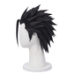 Left side view of Zack Fair wig showing sharp black hair spikes, layered anime texture, face-framing strands, and professionally styled Final Fantasy cosplay wig details