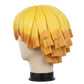 Side view of unstyled Zenitsu wig with yellow synthetic fibers