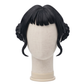 Zoey cosplay wig from KPop Demon Hunters featuring handcrafted black twin braided space buns, short micro-bangs, and long side fringe locks