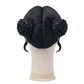 Back view of Zoey cosplay wig featuring twin black braided space buns, detailed braided texture, and the signature KPop Demon Hunters hairstyle