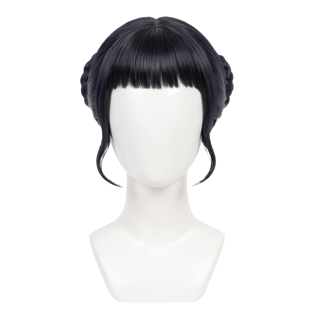 DIY styling wig for recreating Zoey’s twin braided space bun hairstyle