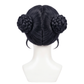 Back view of black Zoey cosplay wig with unstyled fibers