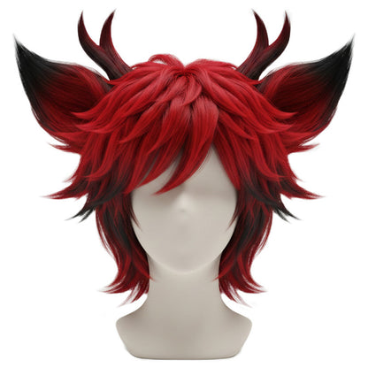 Alastor Cosplay Wig Front View – Handmade Designer Hazbin Hotel Wig