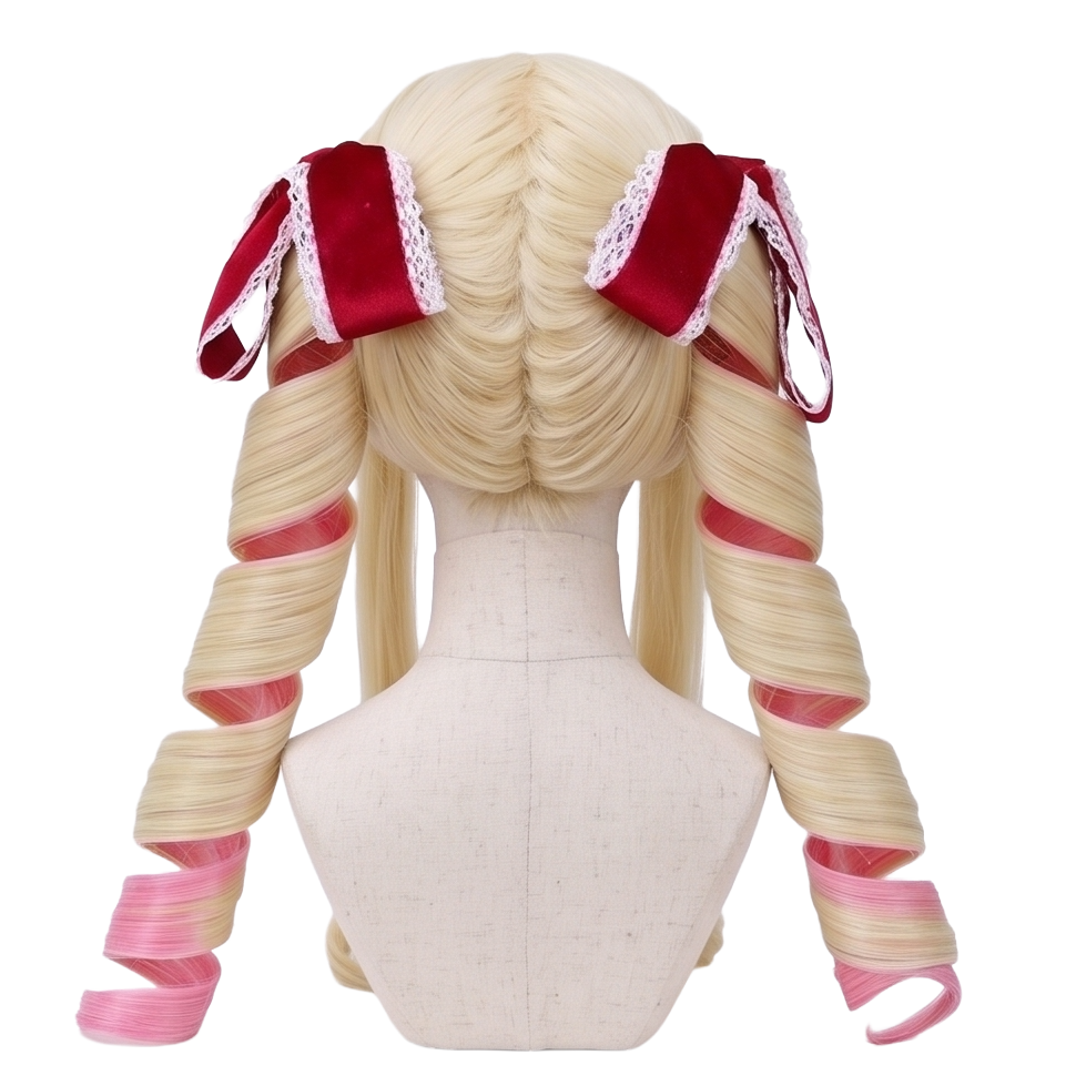 Back view of Beatrice cosplay wig with unstyled fibers