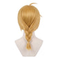 Back view of Edward Elric cosplay wig featuring long golden blonde braided hair, layered synthetic fibers, and the signature Fullmetal Alchemist character hairstyle